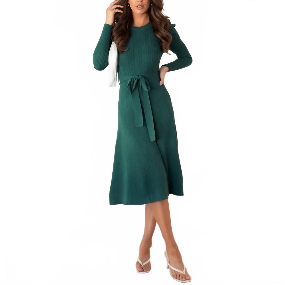 NEW HIDDENBRAND gracie tie cocktail cable knit midi dress in green